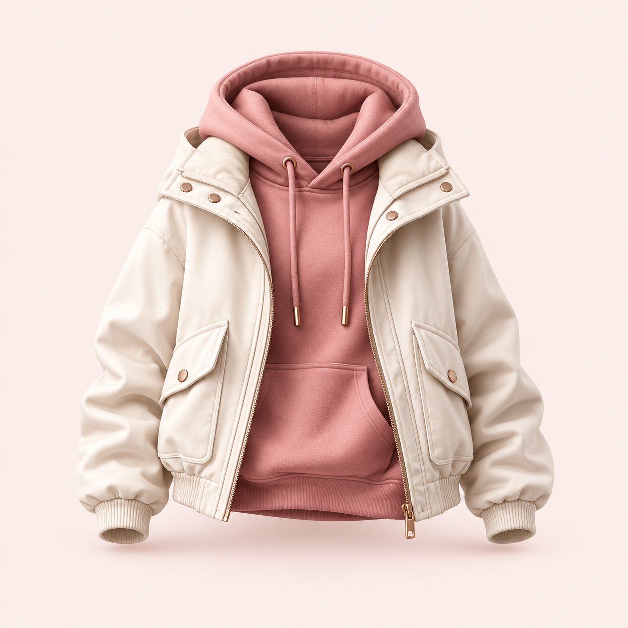 outerwear collection — blush, cream and charcoal fashion icon