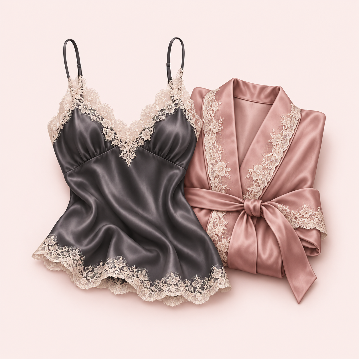 lingerie collection — blush, cream and charcoal fashion icon