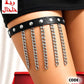 420 - Studded thigh band with straight hanging chains.