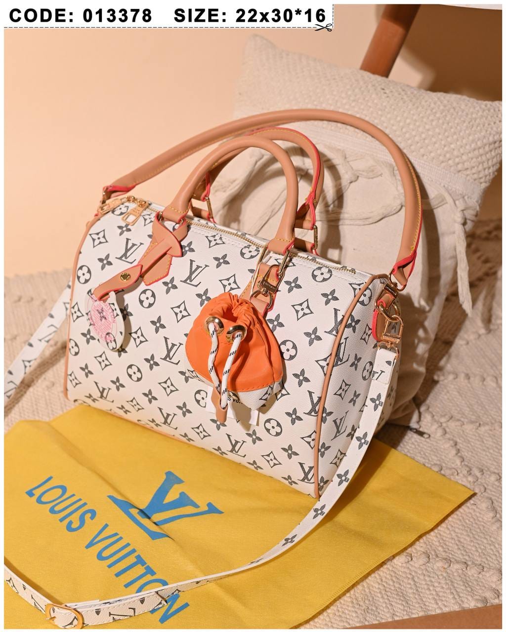 013378 — Scarf Detail Dome Bag — White Pattern