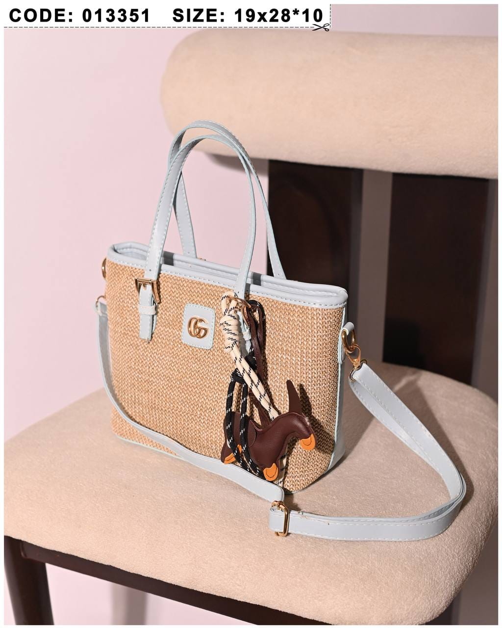 013351 — Woven Texture Charm Tote — Blue