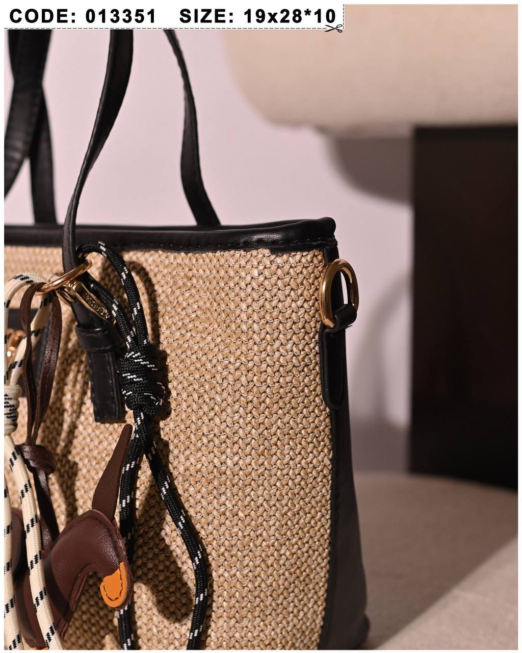 013351 — Woven Texture Charm Tote — detail