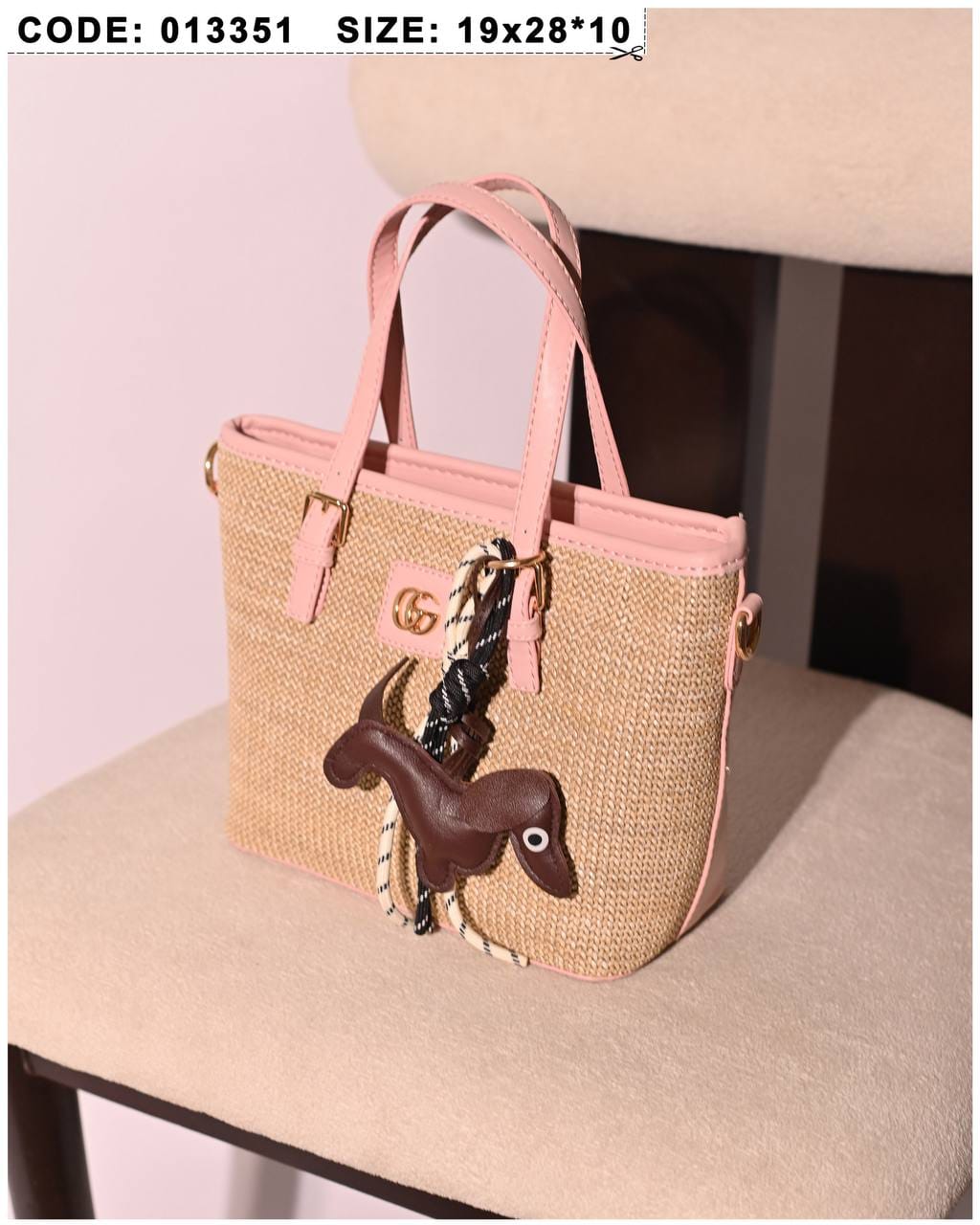 013351 — Woven Texture Charm Tote — Pink
