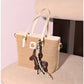 013351 — Woven Texture Charm Tote — Cream