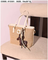 013351 — Woven Texture Charm Tote — Cream