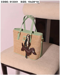 013351 — Woven Texture Charm Tote — Green
