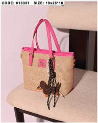 013351 — Woven Texture Charm Tote — Fuchsia