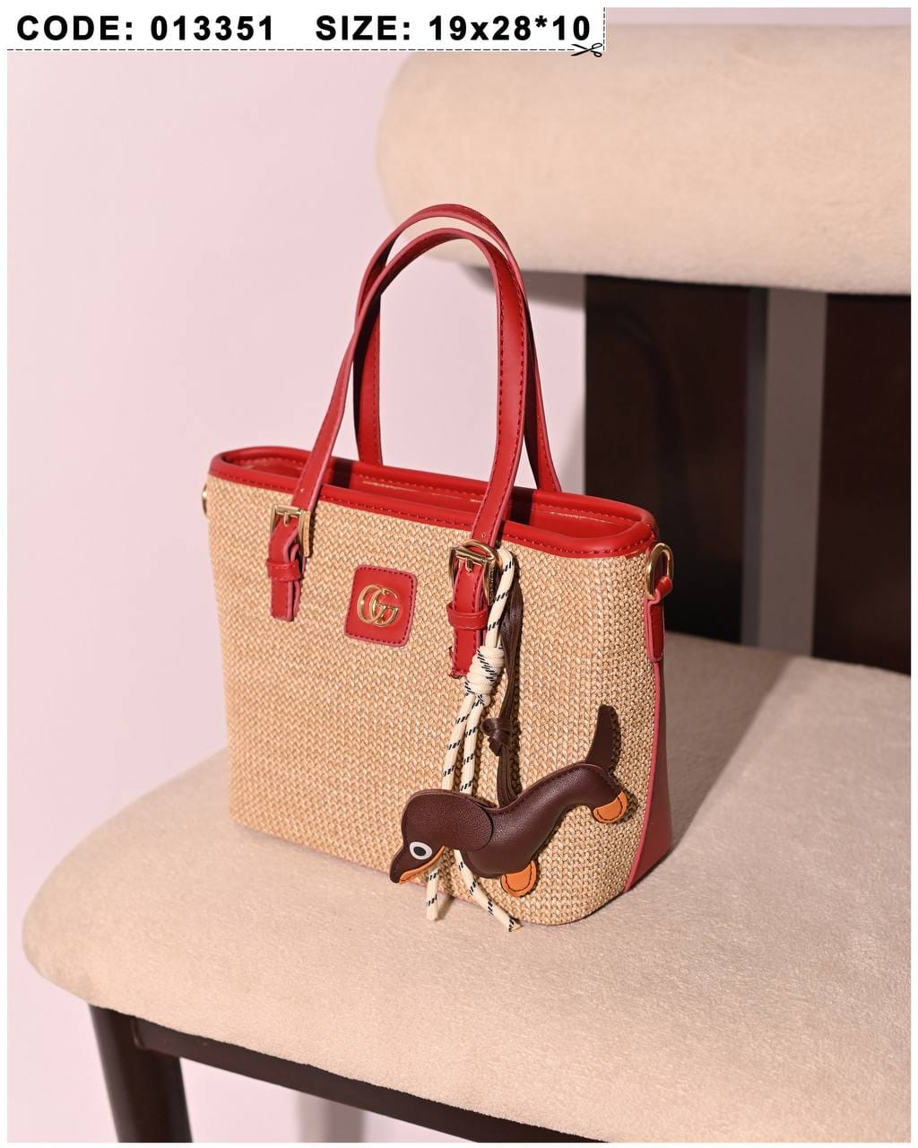 013351 — Woven Texture Charm Tote — Red