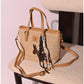 013351 — Woven Texture Charm Tote — Beige