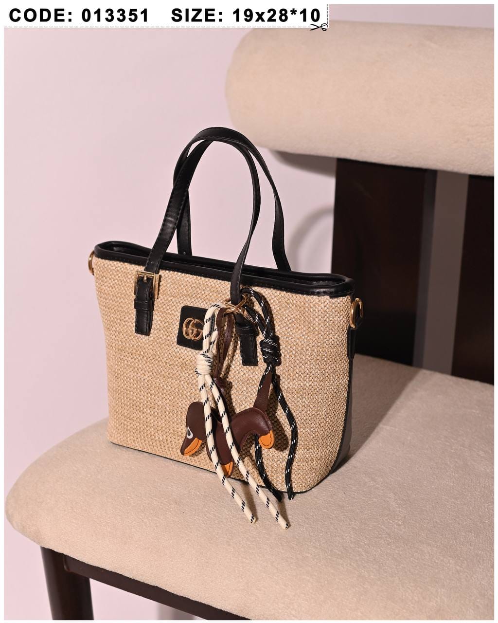 013351 — Woven Texture Charm Tote — Black