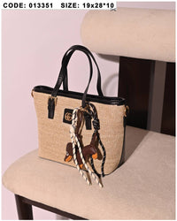 013351 — Woven Texture Charm Tote — Black