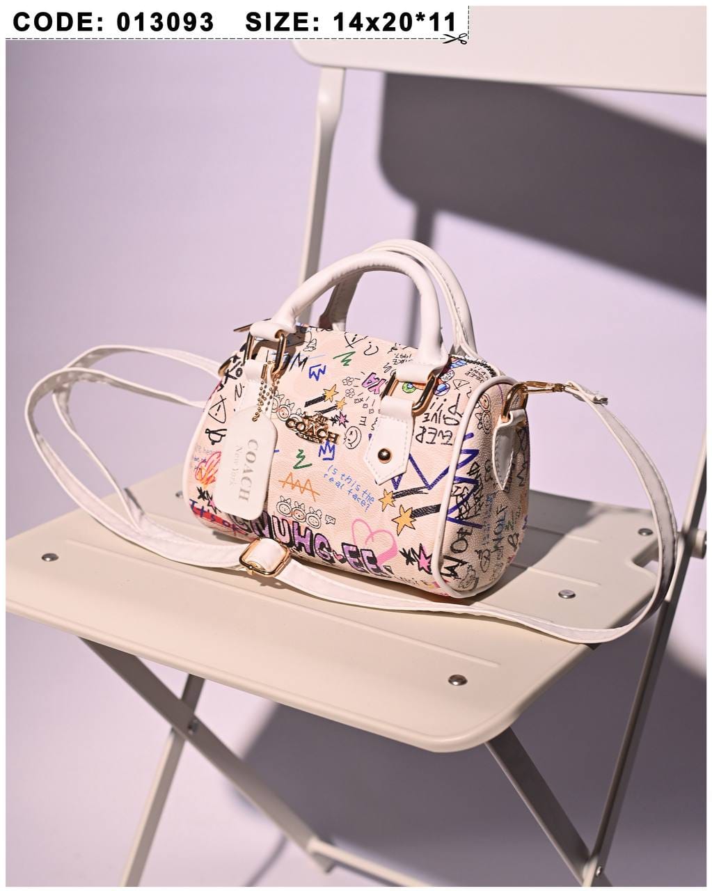 013093 — Graffiti Print Mini Dome Bag — White