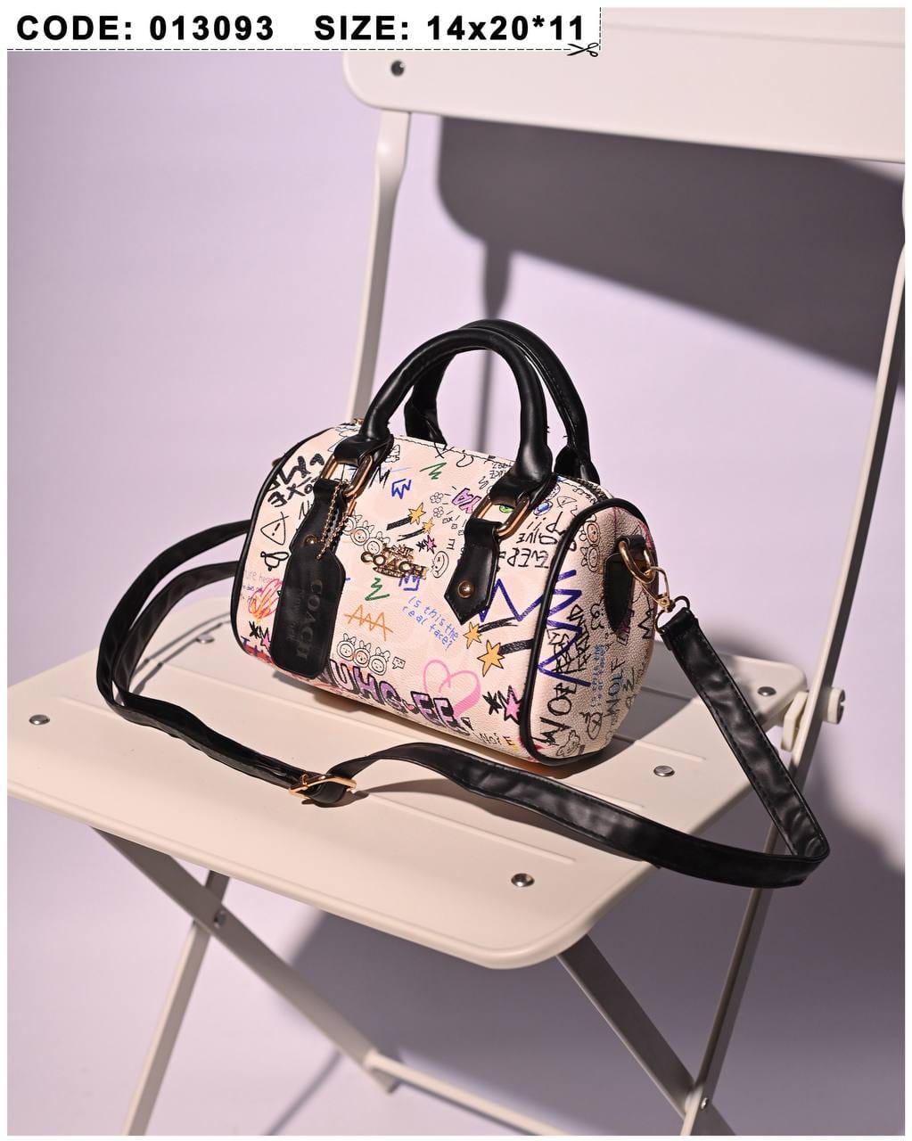 013093 — Graffiti Print Mini Dome Bag — Black