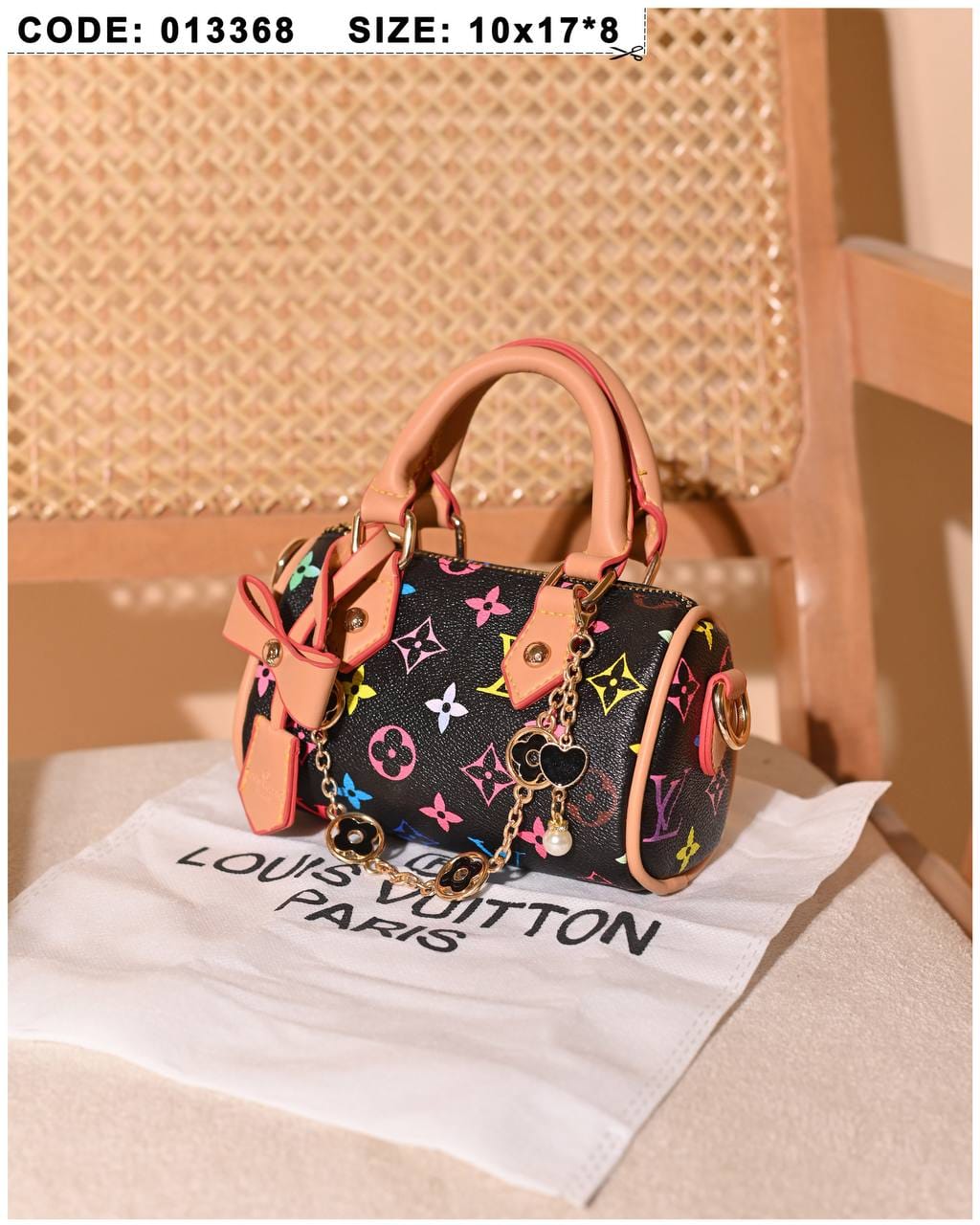 013368 — Colorful Mini Barrel Bag — Black Multicolor