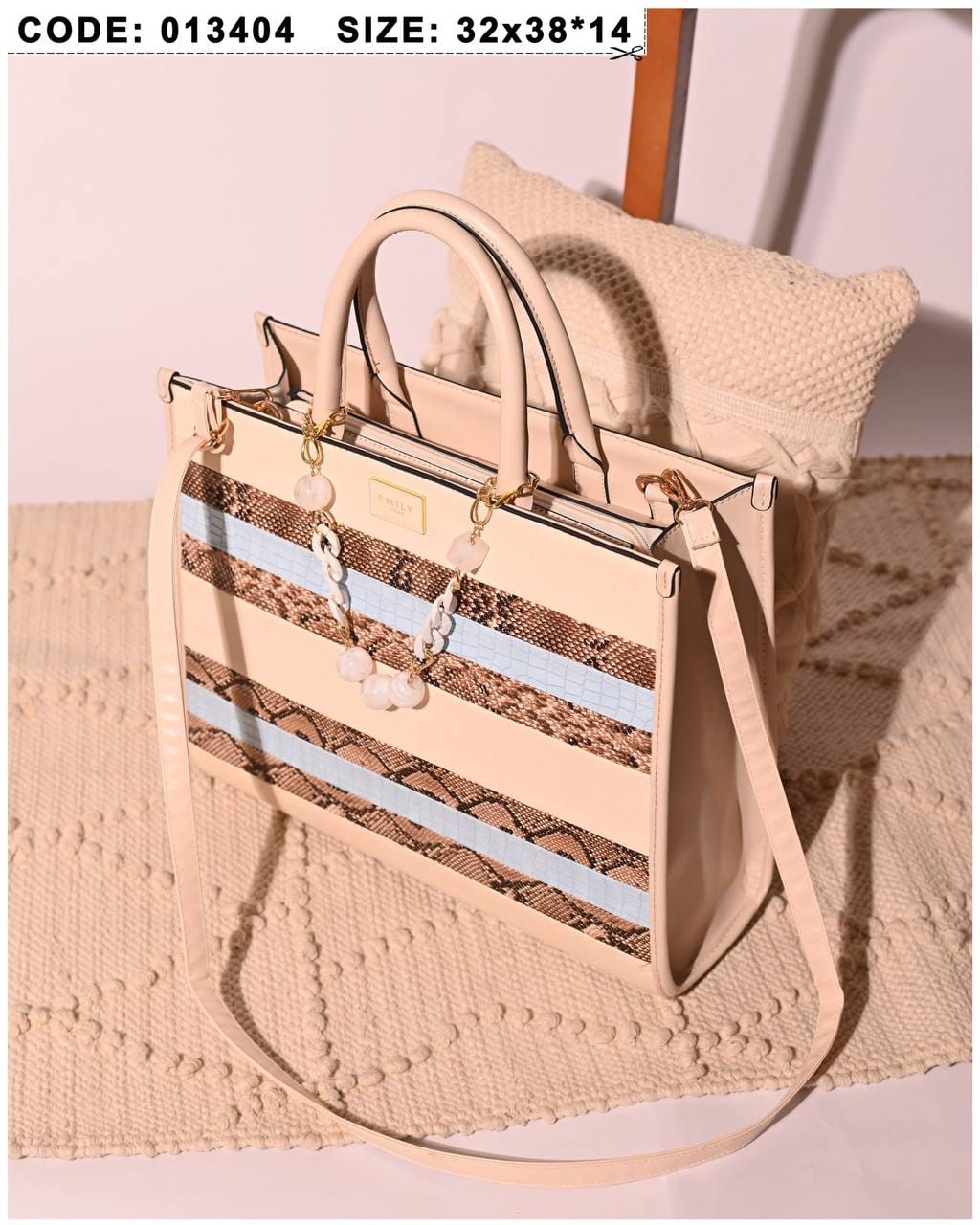 013404 — Printed Stripe Tote Bag — Beige Stripes