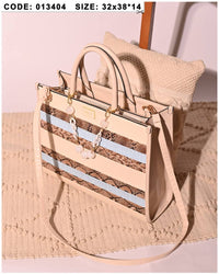 013404 — Printed Stripe Tote Bag — Beige Stripes