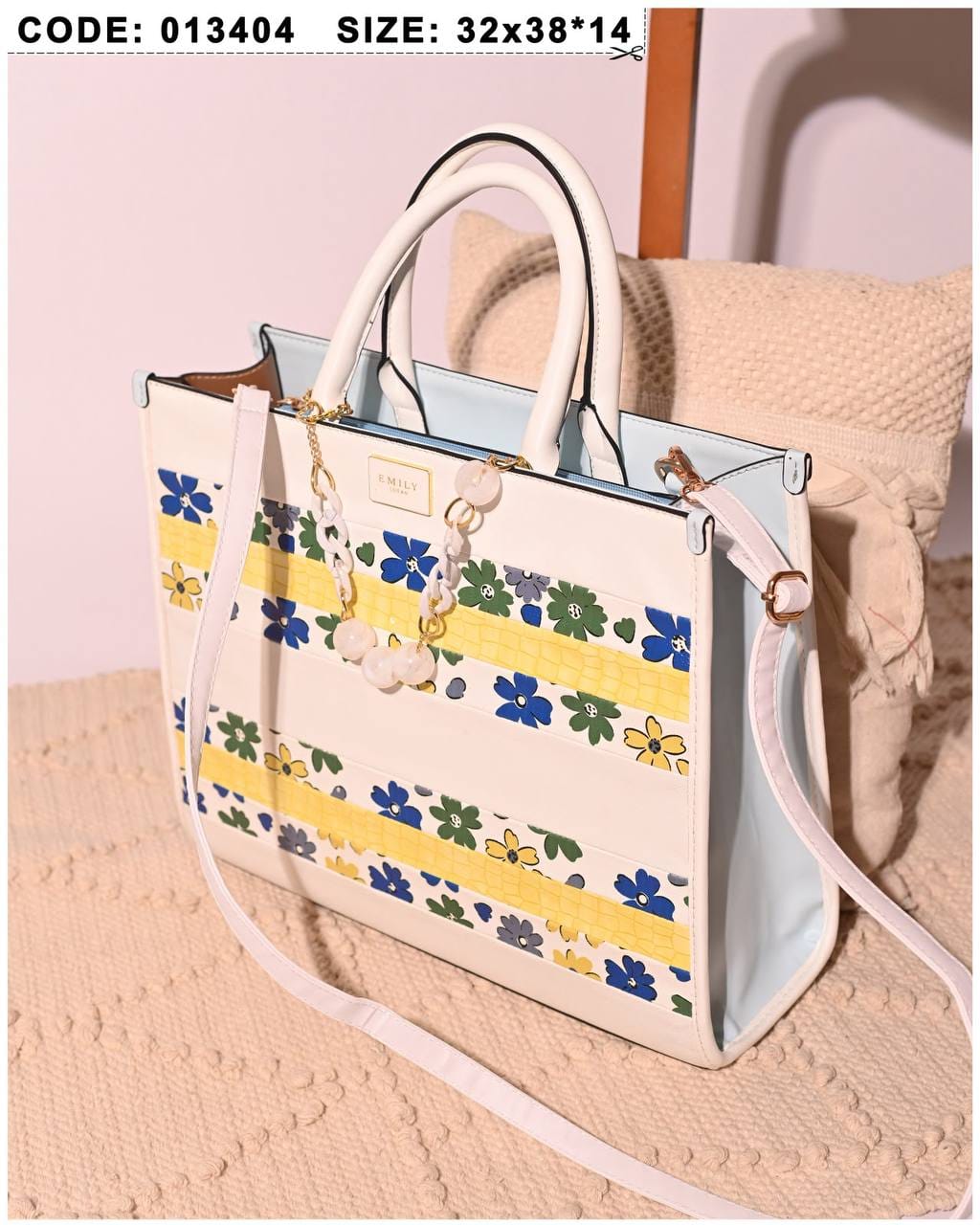 013404 — Printed Stripe Tote Bag — Blue Floral