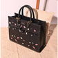 013404 — Printed Stripe Tote Bag — Black Floral