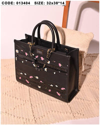 013404 — Printed Stripe Tote Bag — Black Floral