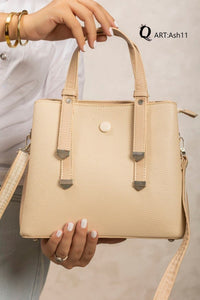Ah11 — Metal Trim Top Handle Bag — Cream