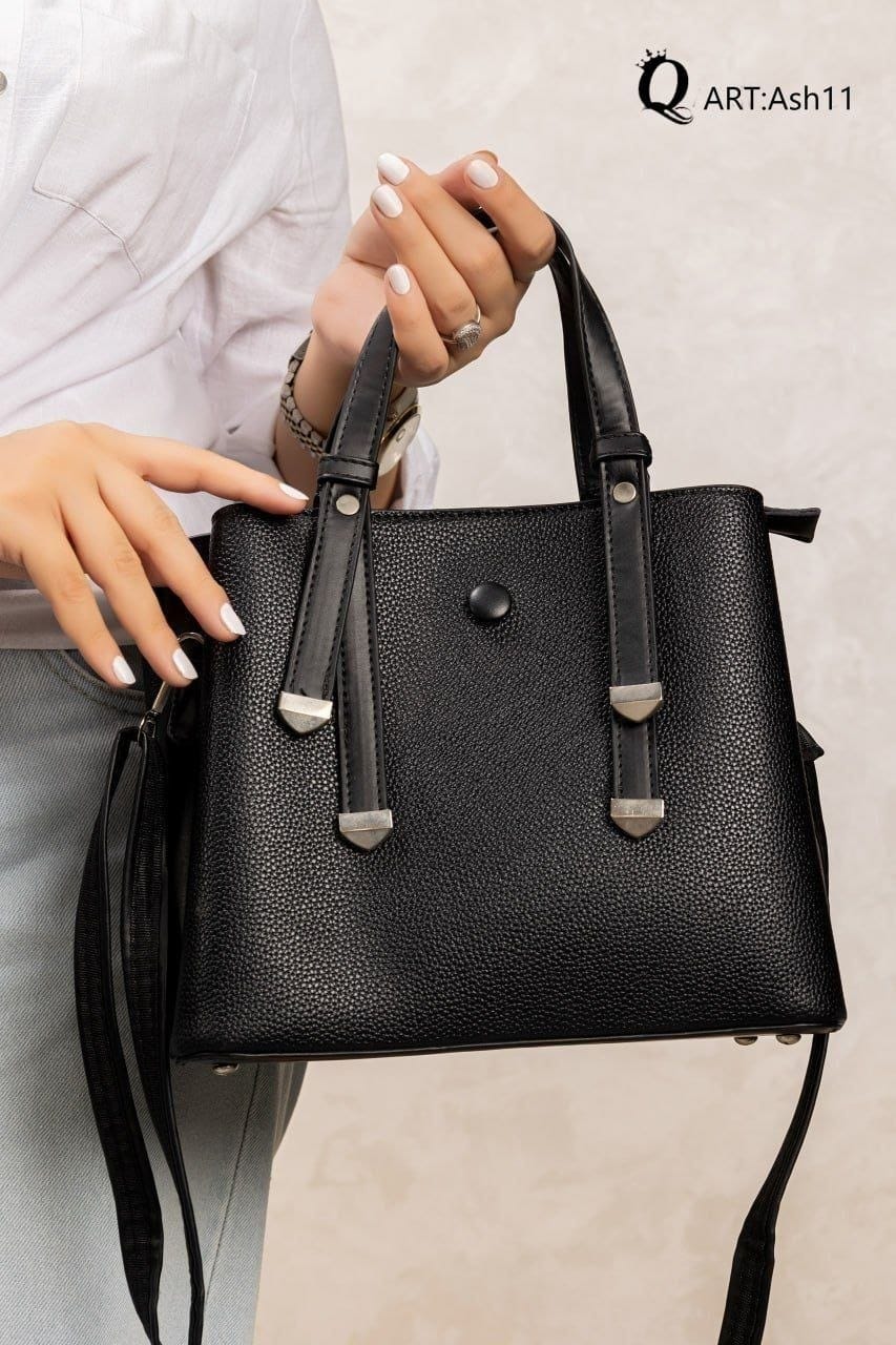 Ah11 — Metal Trim Top Handle Bag — Black