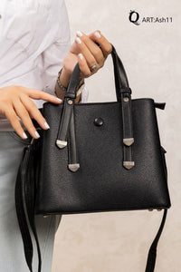 Ah11 — Metal Trim Top Handle Bag — Black