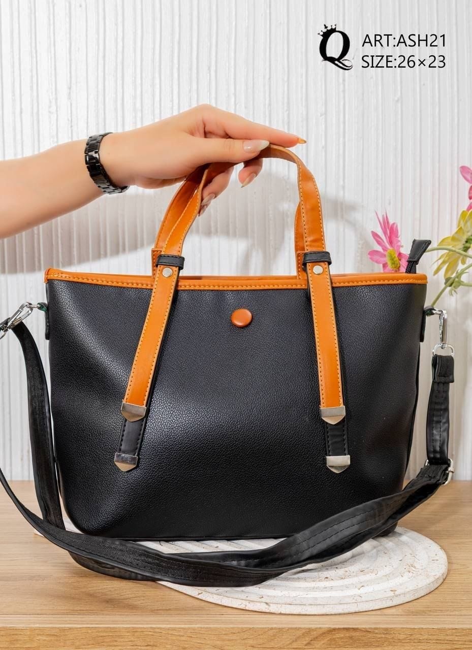 ASH21 — Contrast Handle Tote Bag — Black