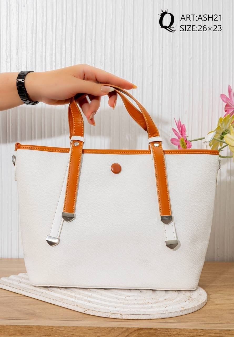 ASH21 — Contrast Handle Tote Bag — White