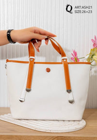 ASH21 — Contrast Handle Tote Bag — White