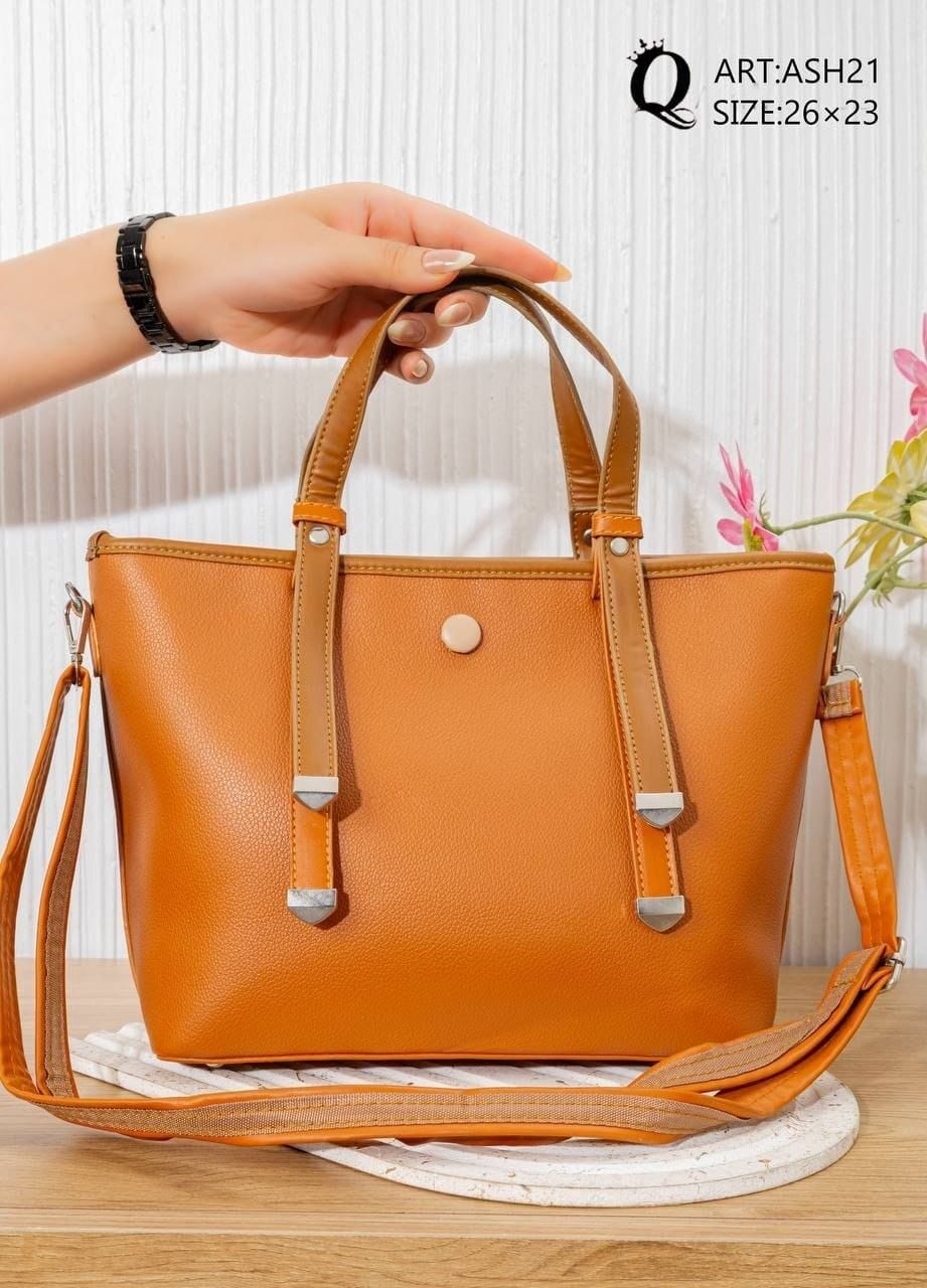 ASH21 — Contrast Handle Tote Bag — Tan