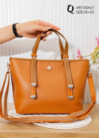 ASH21 — Contrast Handle Tote Bag — Tan
