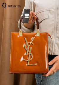 Mz130 — Glossy Structured Tote Bag — Tan