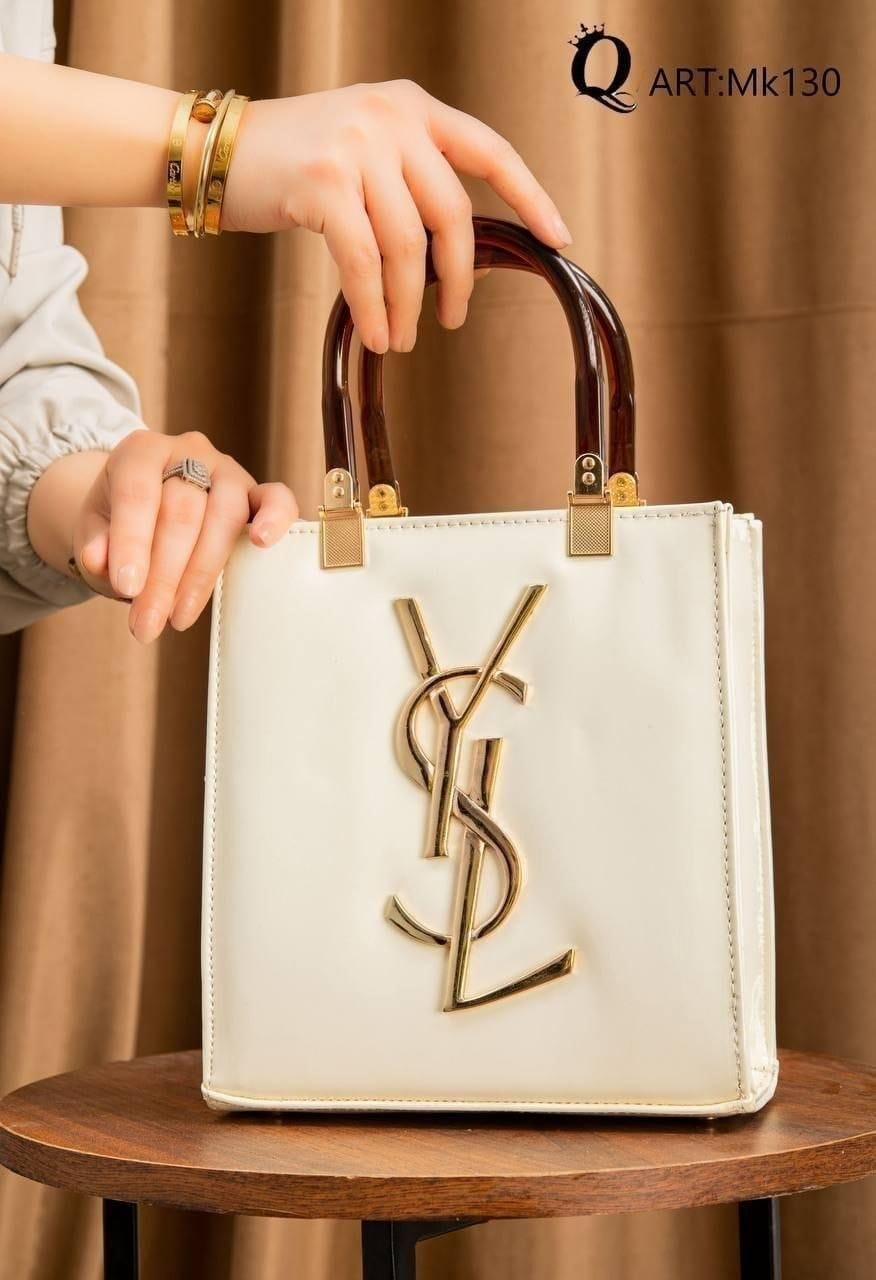 Mz130 — Glossy Structured Tote Bag — White