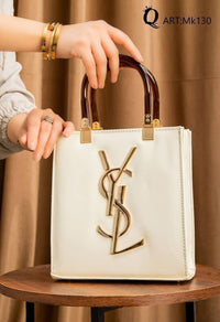 Mz130 — Glossy Structured Tote Bag — White