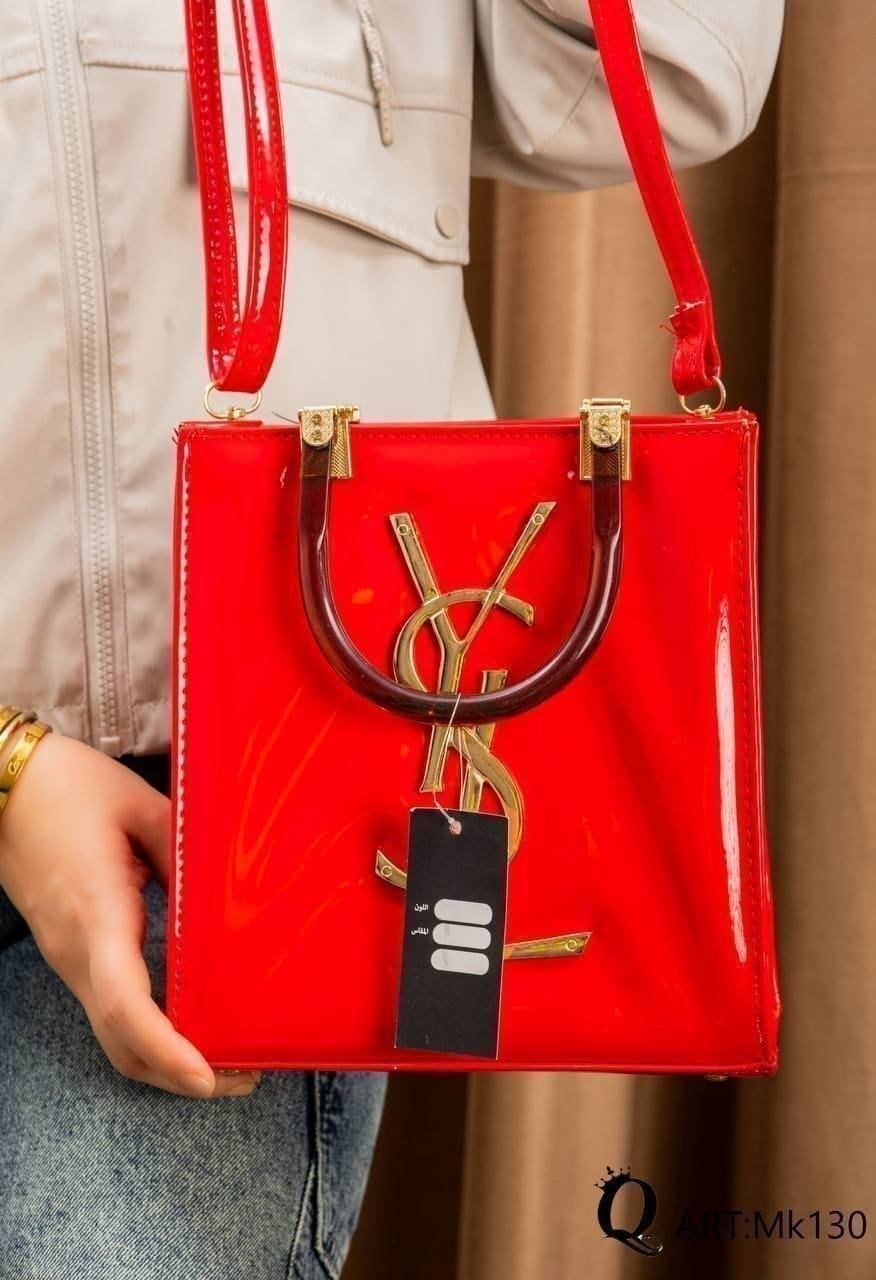 Mz130 — Glossy Structured Tote Bag — Red