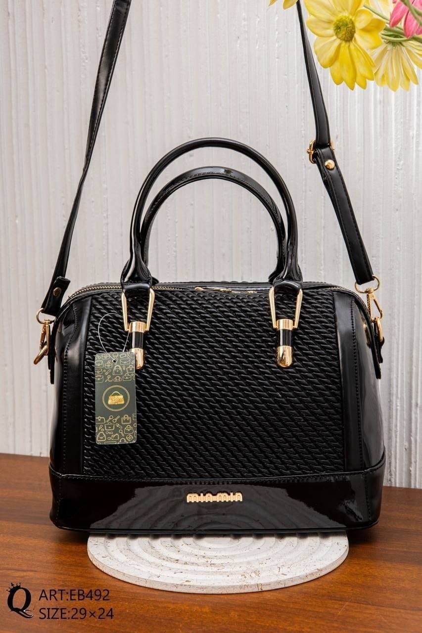 EB492 — Textured Zip Top Handle Bag — Black