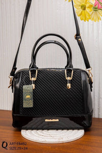 EB492 — Textured Zip Top Handle Bag — Black