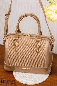 EB492 — Textured Zip Top Handle Bag — Beige