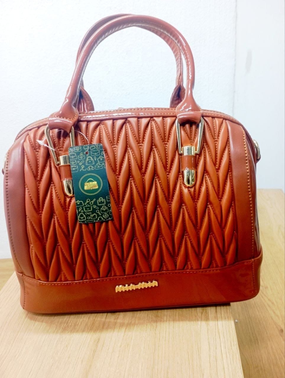 EB492 — Textured Zip Top Handle Bag — Tan