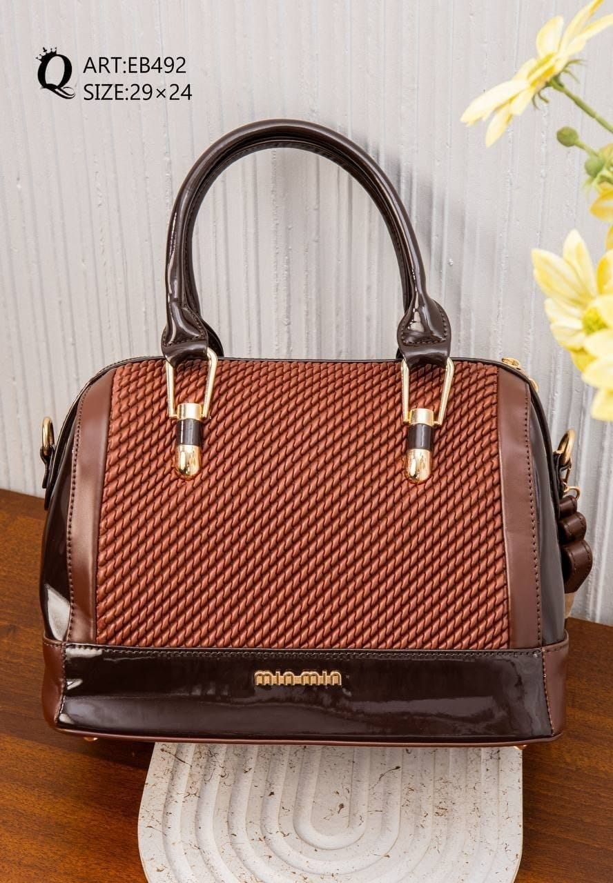 EB492 — Textured Zip Top Handle Bag — Burgundy