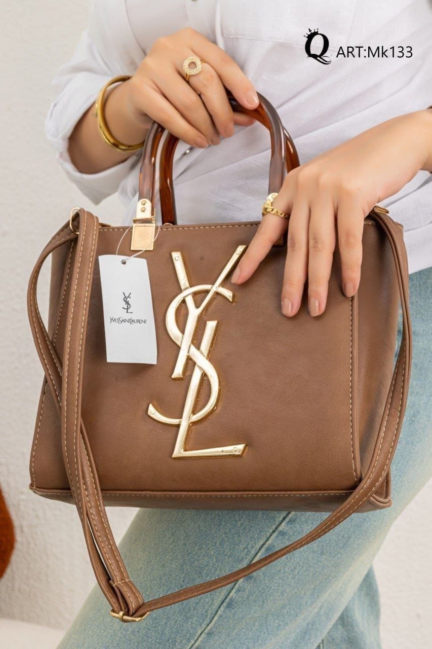 Mk133 — Metallic Frame Tote Bag — Brown