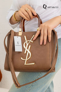 Mk133 — Metallic Frame Tote Bag — Brown