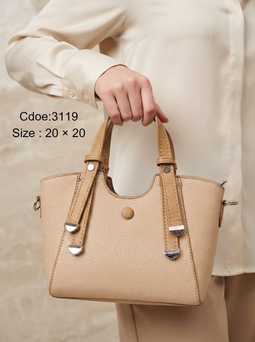 3119 — Contrast Strap Mini Tote — Beige