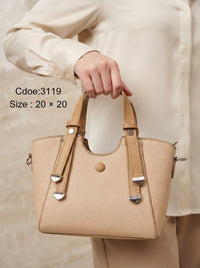 3119 — Contrast Strap Mini Tote — Beige