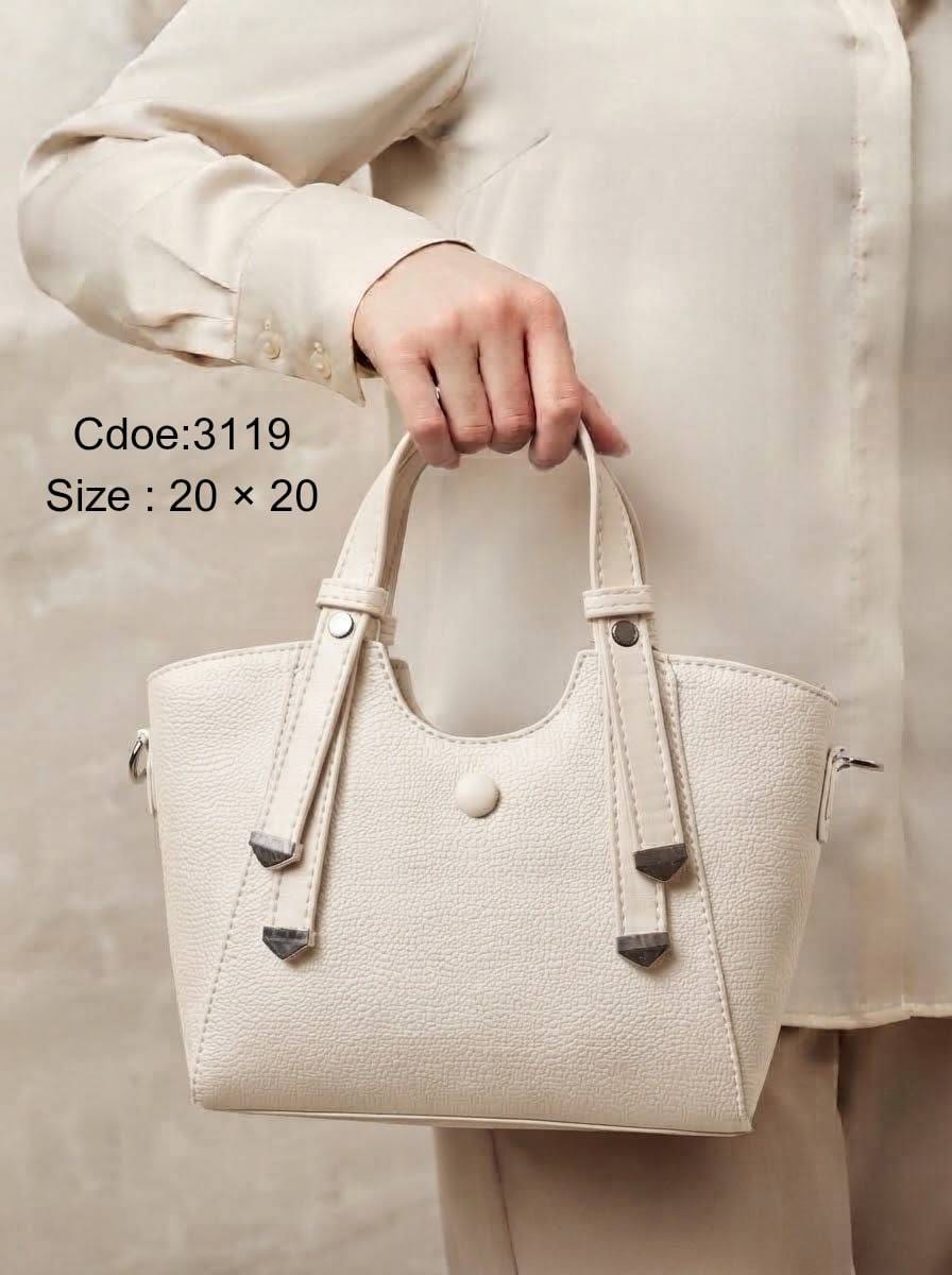 3119 — Contrast Strap Mini Tote — Cream