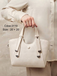 3119 — Contrast Strap Mini Tote — Cream