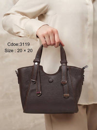 3119 — Contrast Strap Mini Tote — Dark Brown