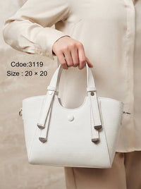 3119 — Contrast Strap Mini Tote — White