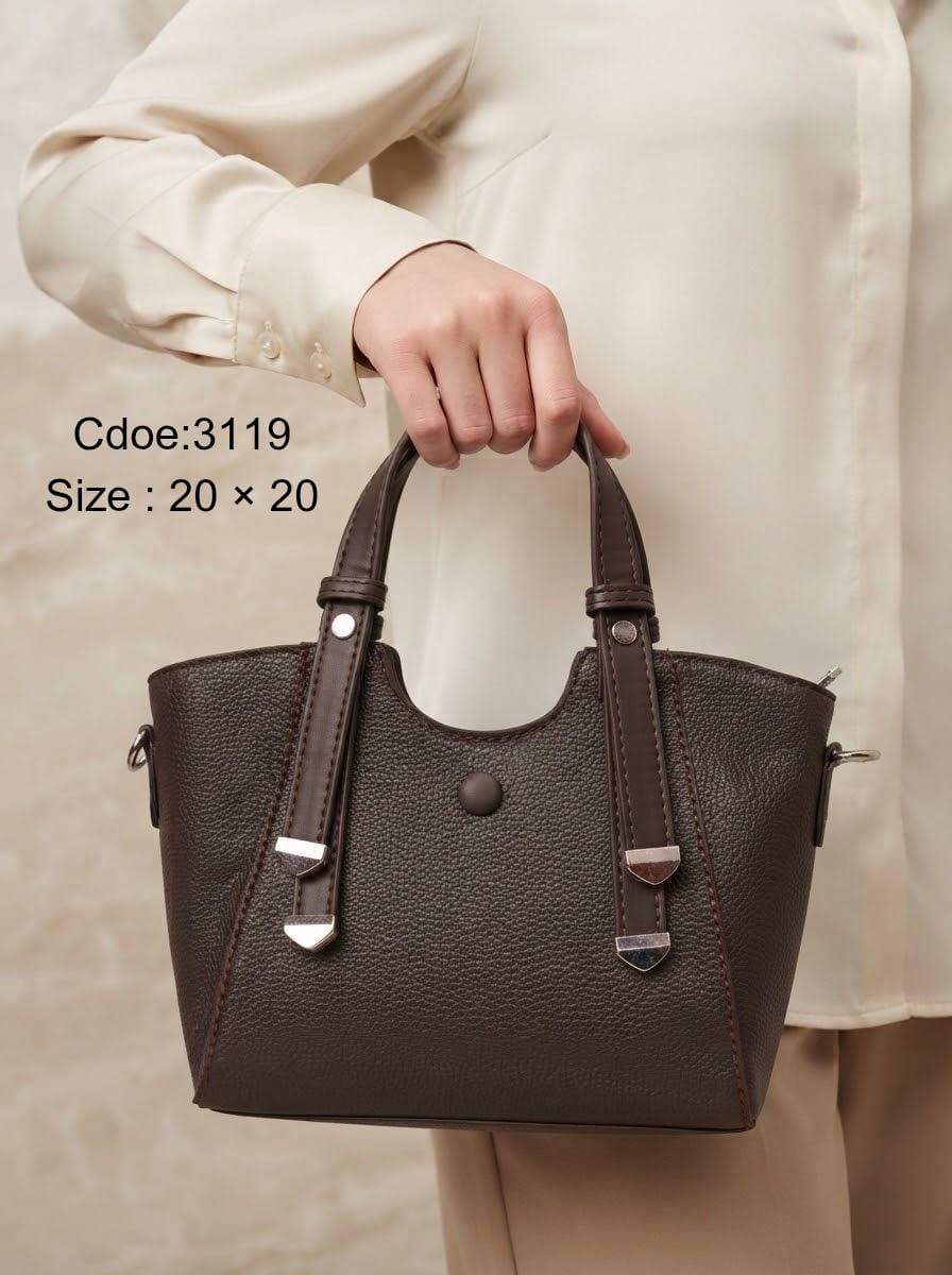 3119 — Contrast Strap Mini Tote — Brown