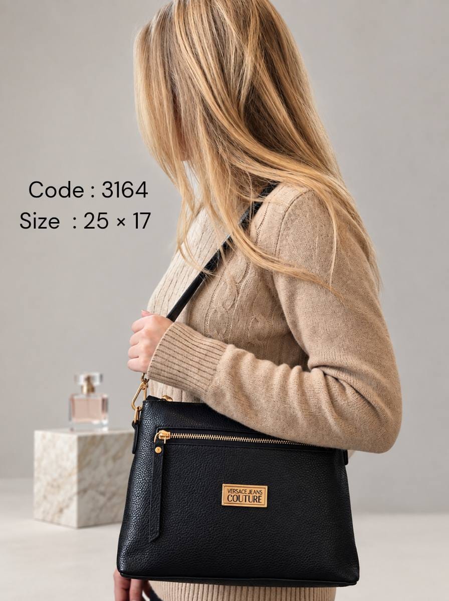 3164 — Zip Pocket Shoulder Bag — Black